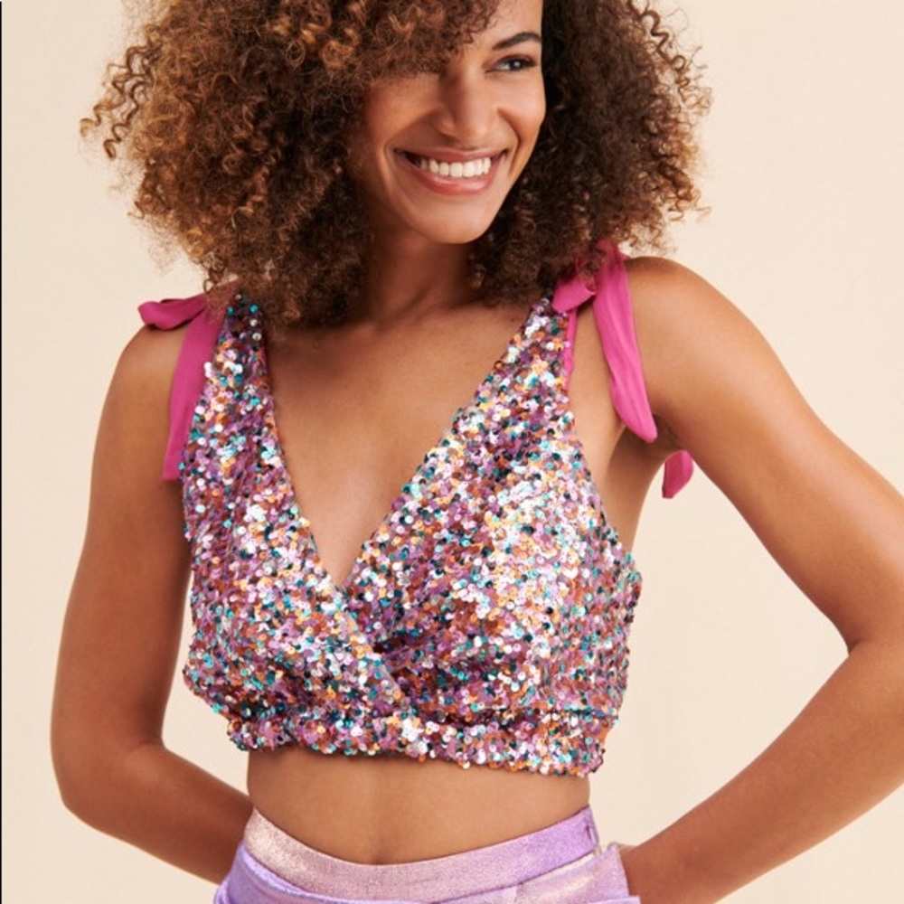 Free People Big Night Sequin Crop Top